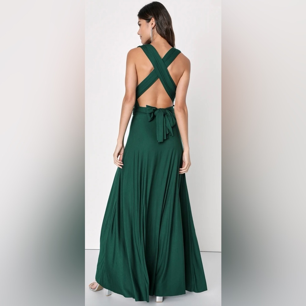Lulu’s Tricks of the Trade Forest Green Convertible Maxi Bridesmaid Dress
